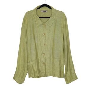 FLAX Heavyweight Linen Button Down Shirt Collared Unlined Shacket Women's L